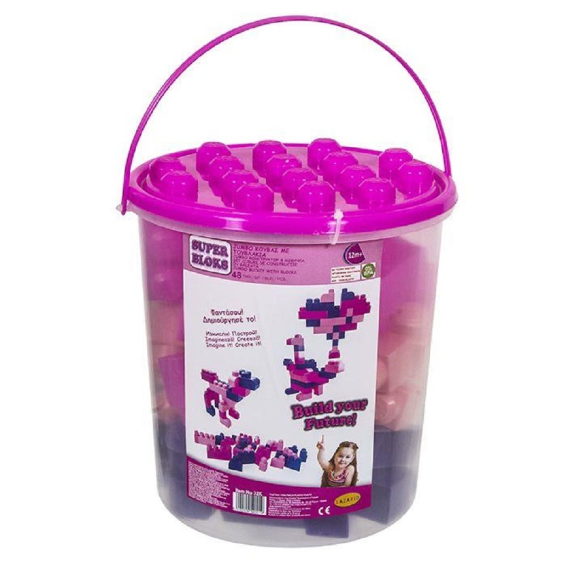 Κουβάς Με 48 Μεγάλα Τουβλάκια Για Κορίτσι 25cm x 26cm