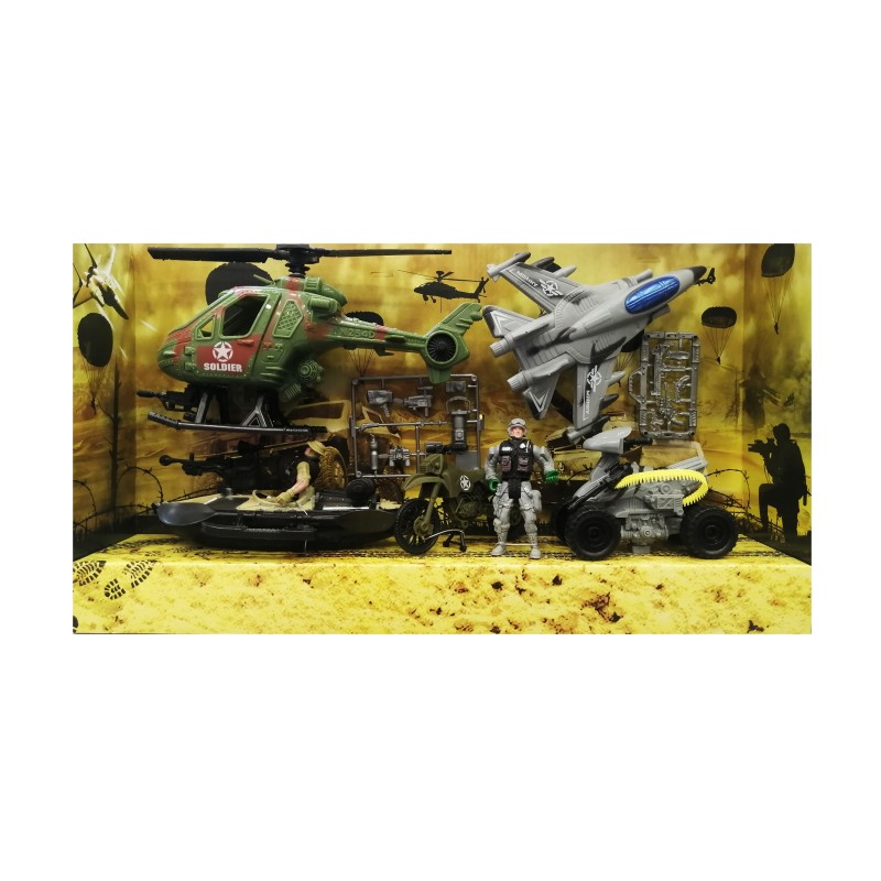 Σετ Στρατιωτικό Ελικόπτερο & Αεροπλάνο  Και Οχήματα 28X50CM