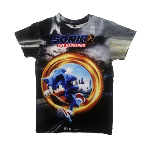 Μπλουζάκι Κοντομάνικο Παιδικό με Ψηφιακή Εκτύπωση DTG και στις 2 Πλευρές ( Full Print ) Sonic  Μαύρο