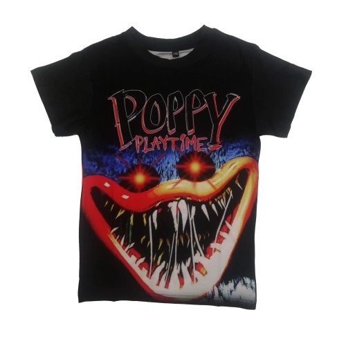 Μπλουζάκι Κοντομάνικο Παιδικό με Ψηφιακή Εκτύπωση DTG και στις 2 Πλευρές ( Full Print ) Huggy Wuggy  Μαύρο